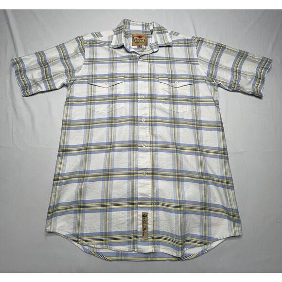 Larry Mahan Cowboy Collection Men’s White Blue Plaid Button Up Shirt - Size M - Picture 1 of 4